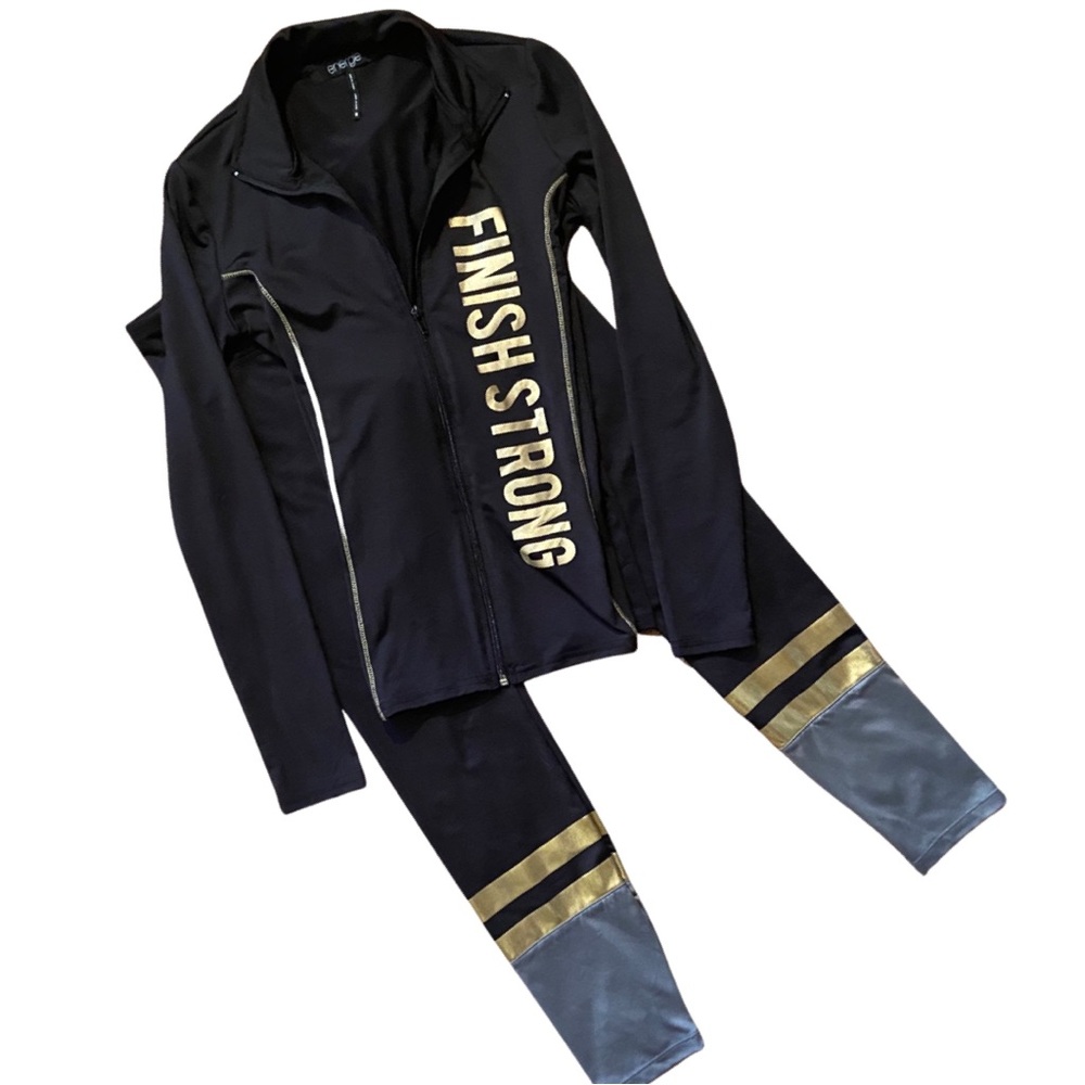 Athletic matching outfit, leggings and zip up jacket, small & medium